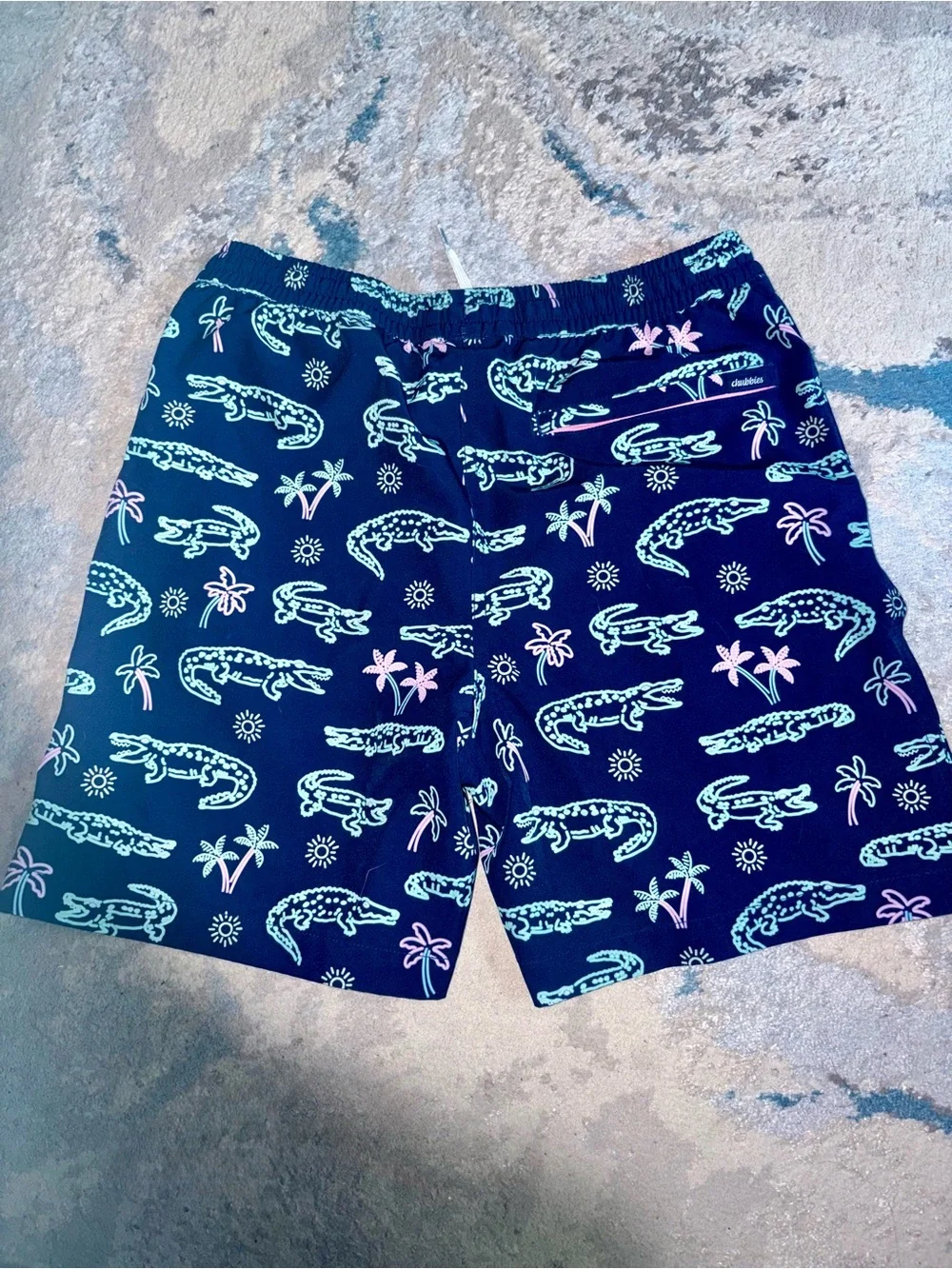 chubbies Navy Lined Swim Trunks with Mint & Pink Alligator Print Neon Glades
